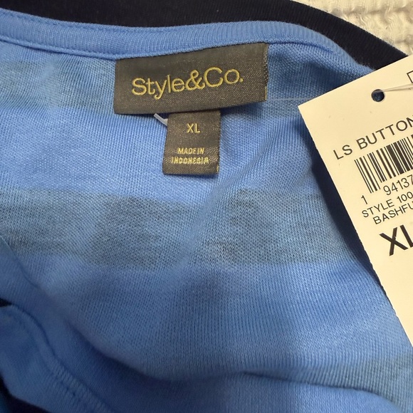 Style & Co. Long Sleeve Striped Button Trim Knit Top Tee Bashful Blue NWT XL - Picture 8 of 14